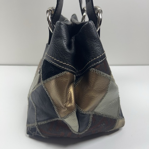 TIGNANELLO Leather Bucket Purse Metallic Patchwork Silver Buckles Black Studded - Picture 6 of 16